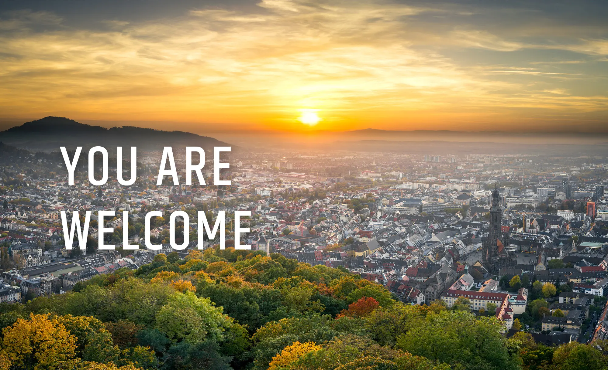 You are welcome – Blick über Freiburg bei Sonnenuntergang